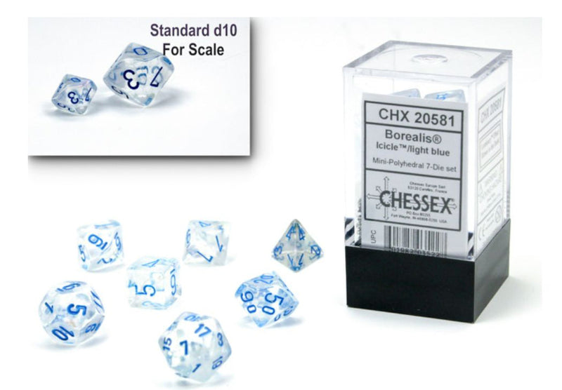 Chessex Borealis Mini 7-Die Set - Icicle/Light Blue Luminary