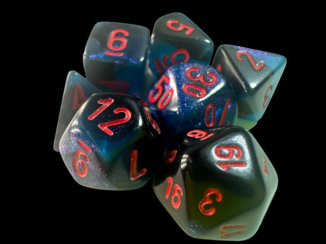 Chessex Gemini Mini 7-Die Set - Black-Starlight/Red