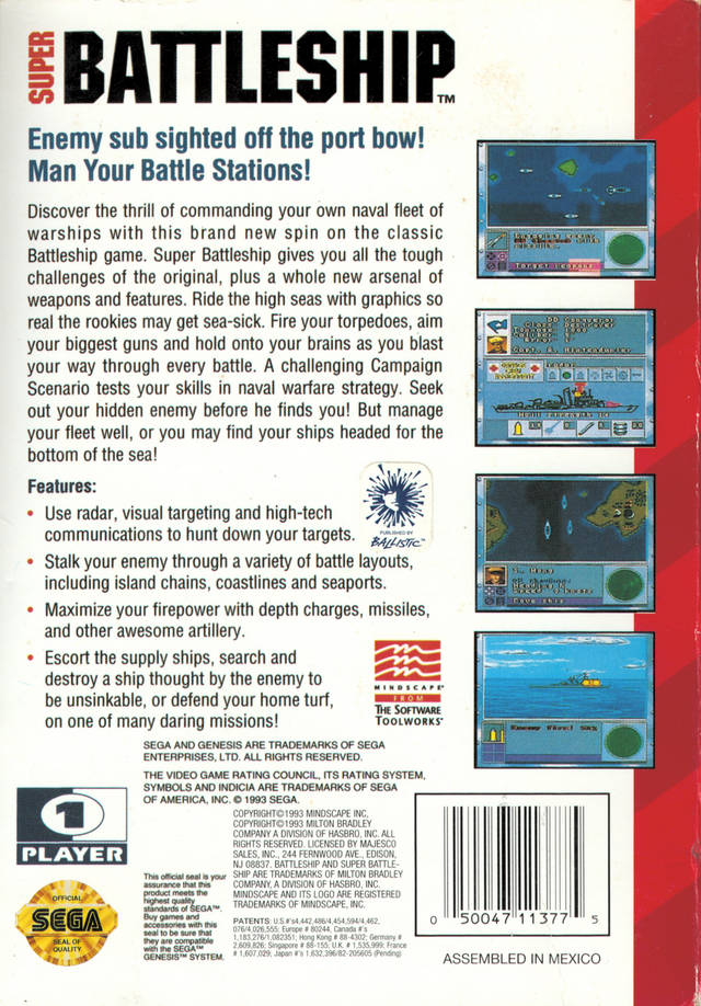 Super Battleship Back Cover - Sega Genesis Pre-Played Media 2 of 2