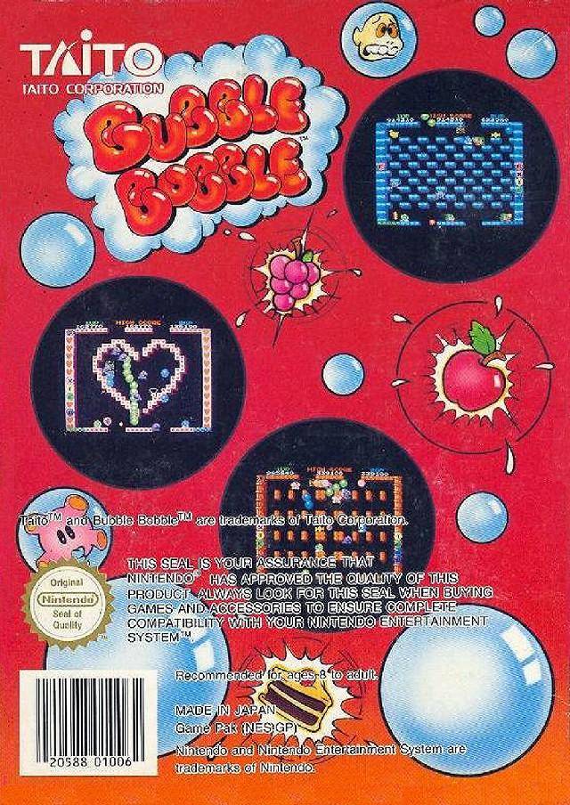 Bubble Bobble Back Cover - Nintendo Entertainment System, NES Pre-Played