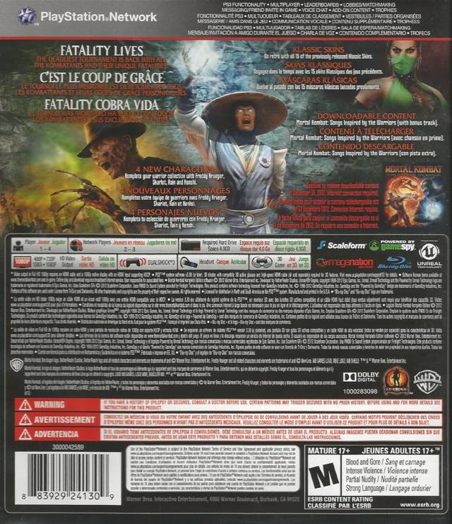 Mortal Kombat Komplete Edition Back Cover - Playstation 3 Pre-Played