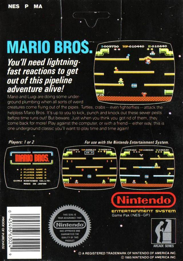 Mario Bros Arcade Classics Series Back Cover - Nintendo Entertainment System NES Pre-Played