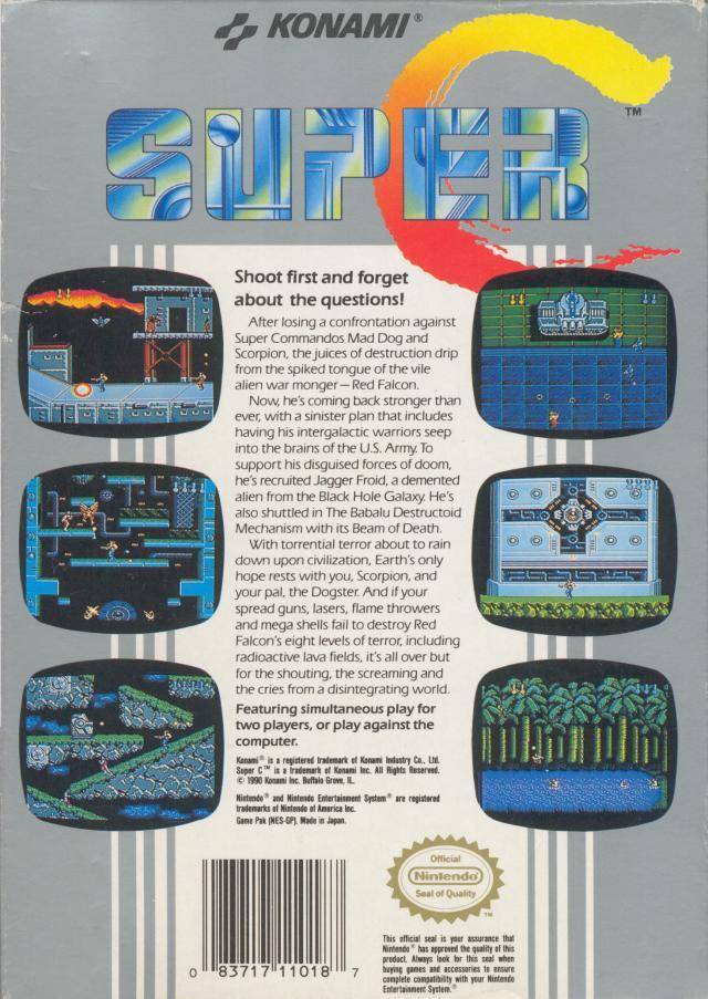 Super C Back Cover - Nintendo Entertainment System, NES Pre-Played