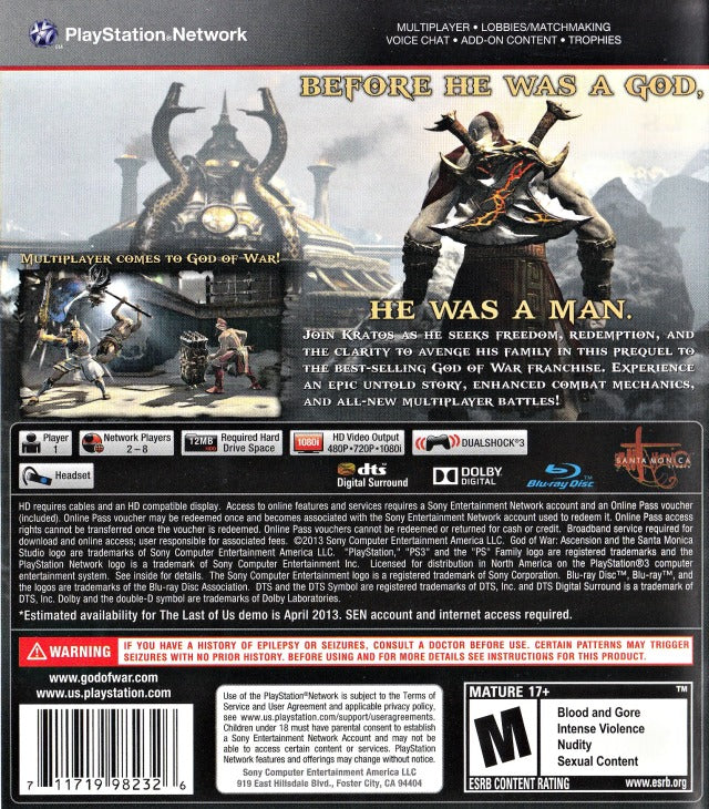 God of War Ascension Back Cover - Playstation 3 Pre-Played
