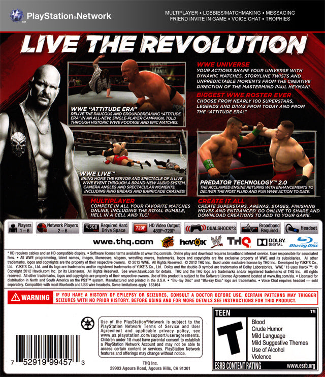 WWE 13 Back Cover - Playstation 3 Pre-Played