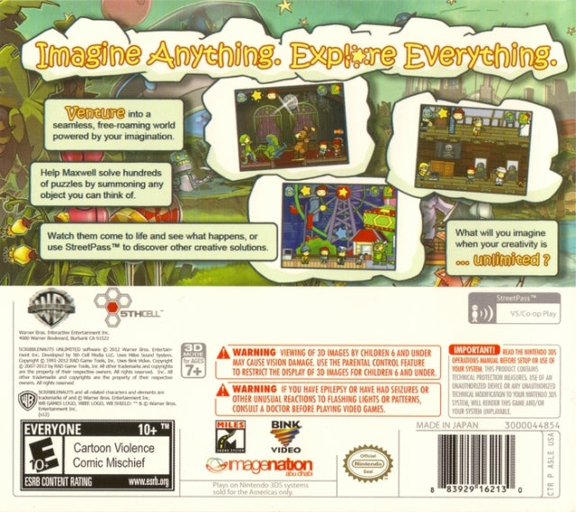 Scribblenauts Unlimited Back Cover - Nintendo 3DS Pre-Played