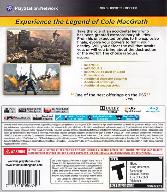 inFAMOUS Collection Back Cover - Playstation 3 Pre-Played