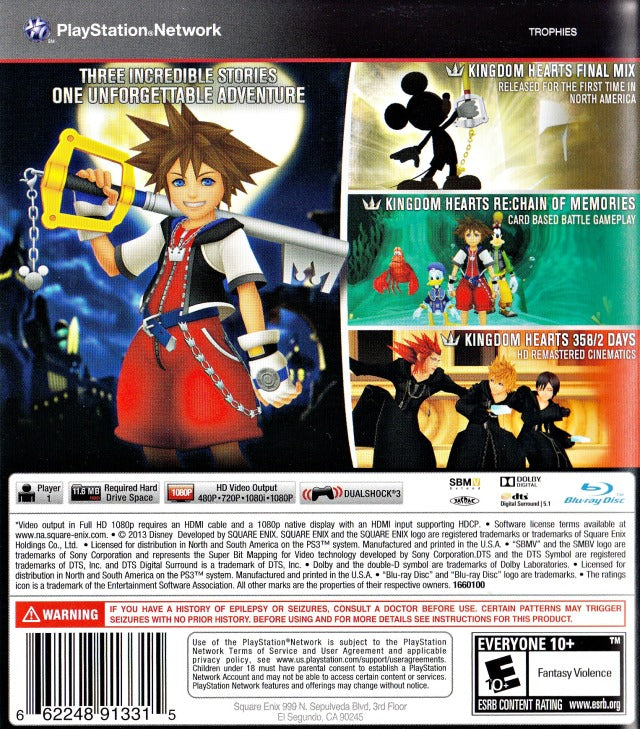 Kingdom Hearts 1.5 HD Remix Back Cover - Playstation 3 Pre-Played 