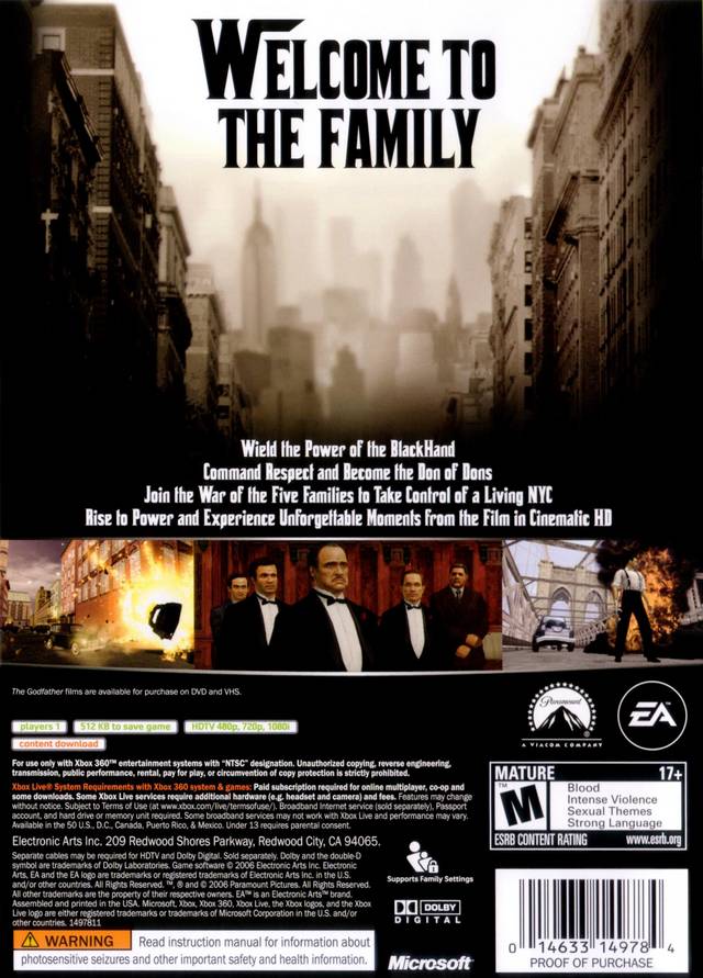 The Godfather Back Cover - Xbox 360 Pre-Played