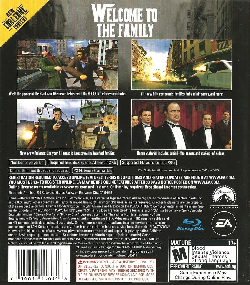 The Godfather The Don's Edition Back Cover - Playstation 3 Pre-Played