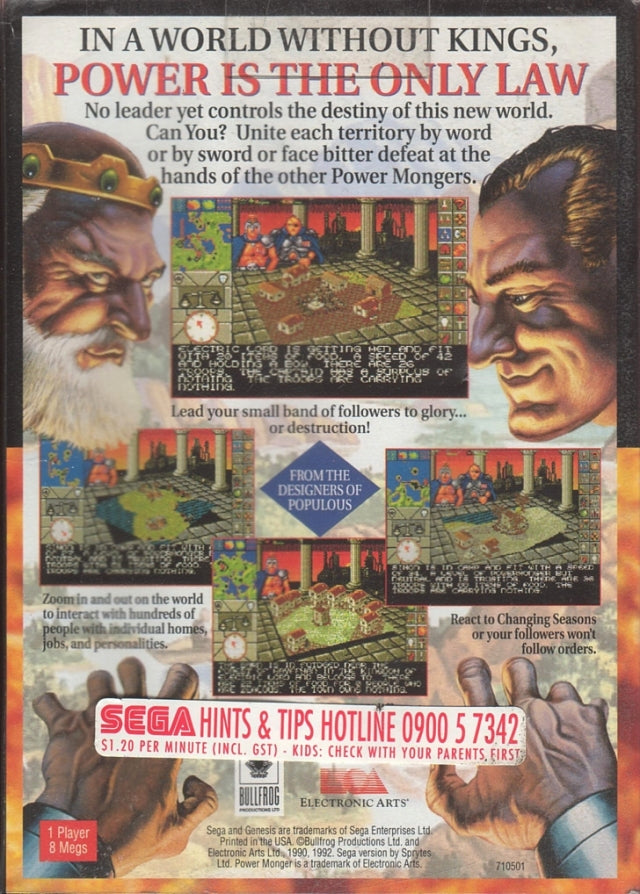 Power Monger Back Cover - Sega Genesis Pre-Played