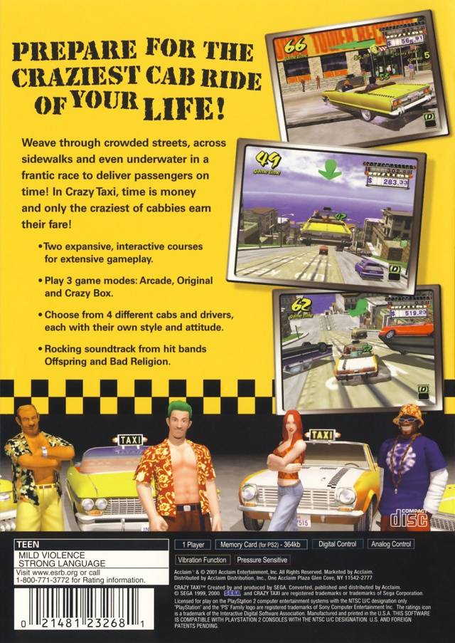 Crazy Taxi Back Cover - Playstation 2 Pre-Played