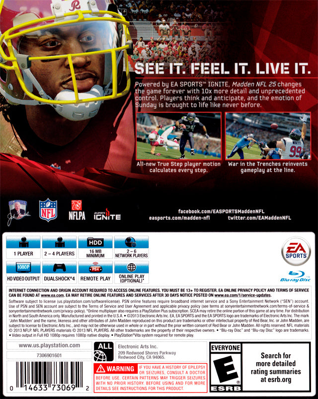 Madden NFL 25 Back Cover - Playstation 4 Pre-Played