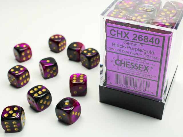 Chessex Gemini 4 12mm D6 Black Purple/Gold (36)