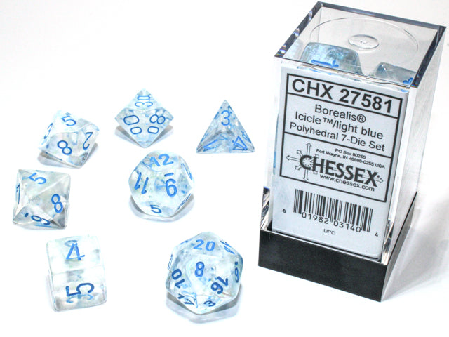 Chessex Borealis Polyhedral 7-Die Set - Luminary Icicle/Light Blue