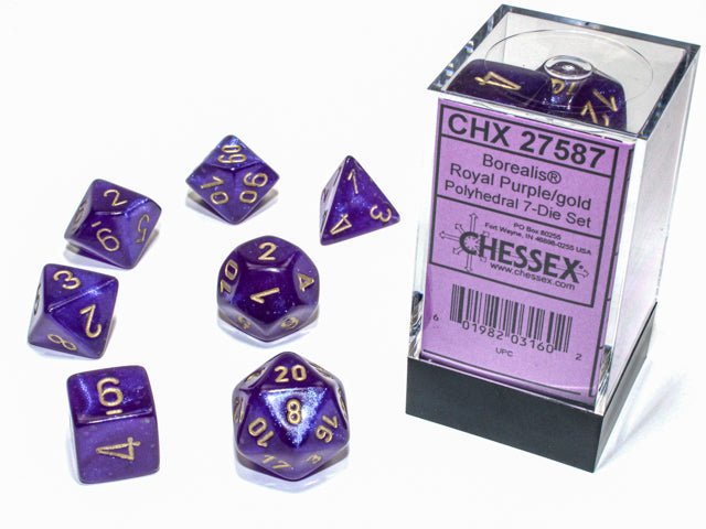 Chessex Borealis Polyhedral 7-Die Set - Luminary Royal Purple/Gold
