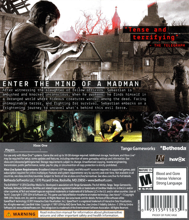 The Evil Within Back Cover - Xbox One Pre-Played