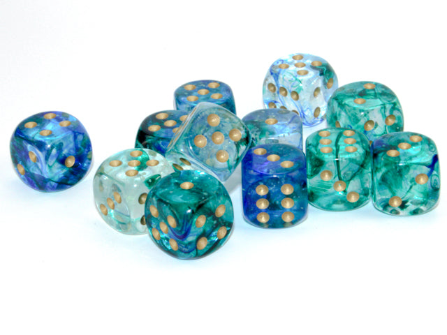 Nebula 16mm D6 Oceanic Gold Luminary Dice Block (12 Dice)