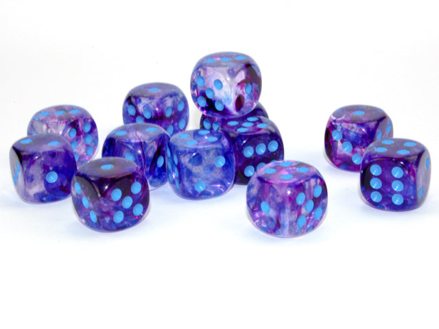 Nebula 16mm D6 Nocturnal Blue Luminary Dice Block (12 Dice)