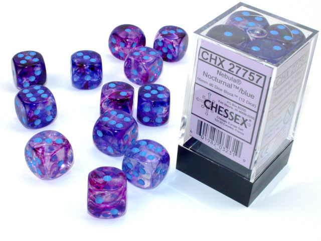 Nebula 16mm D6 Nocturnal Blue Luminary Dice Block (12 Dice)