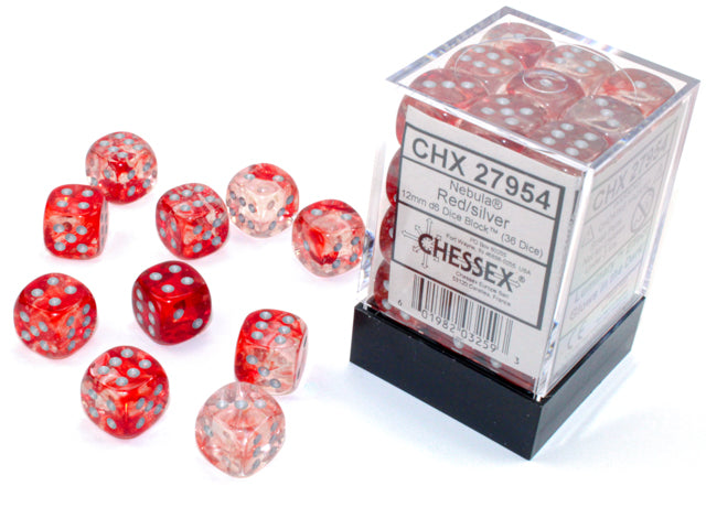 Nebula 12mm D6 Red Silver Luminary Dice Block (36 Dice)