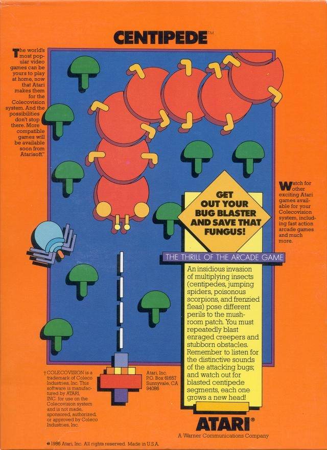 Centipede Back Cover - ColecoVision Pre-Played