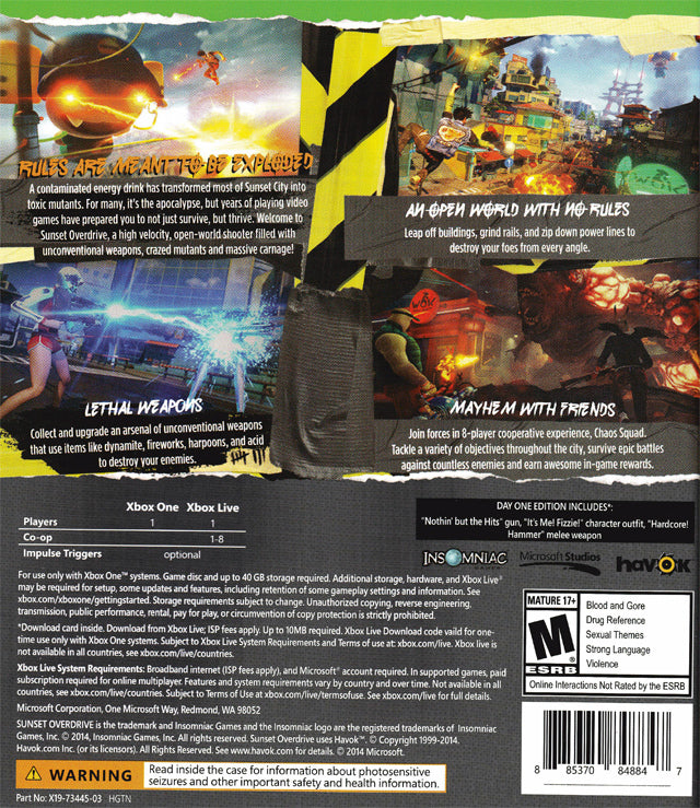 Sunset Overdrive Back Cover - Xbox One Pre-Played