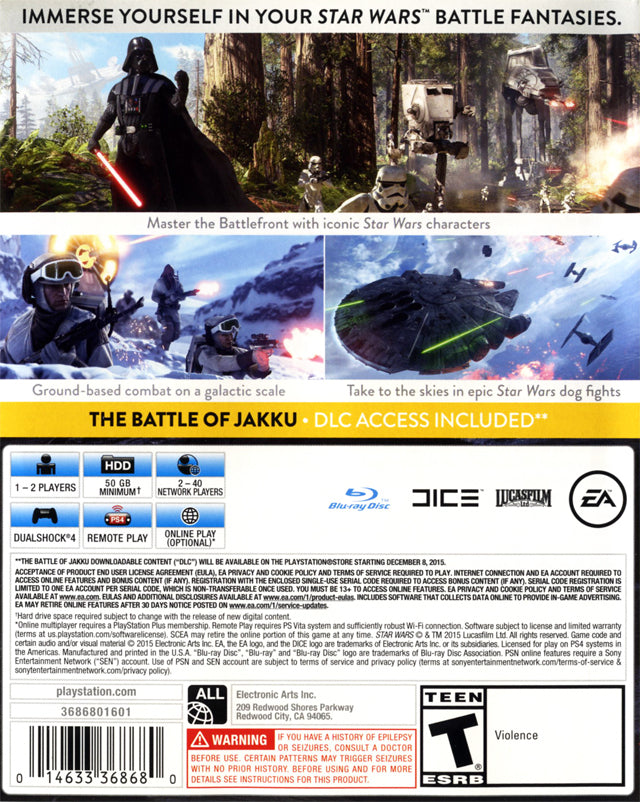 Star Wars Battlefront Back Cover - Playstation 4 Pre-Played