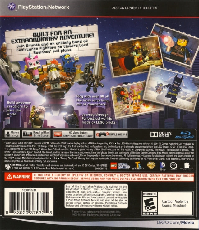 Lego Movie Videogame Back Cover - Playstation 3 Pre-Played