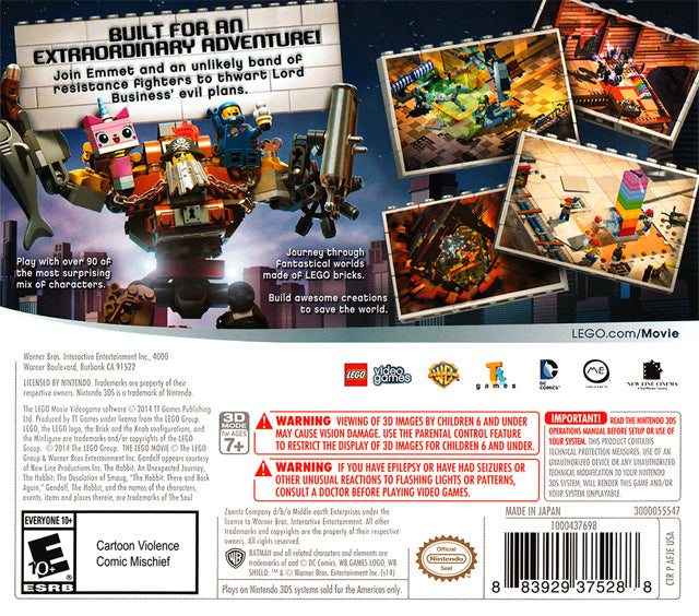 Lego Movie Videogame Back Cover - Nintendo 3DS Pre-Played