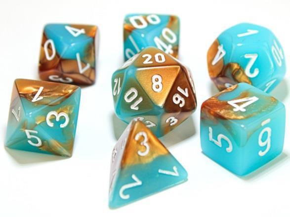 Chessex Lab Dice 3 Gemini Poly Luminary Copper/Turquoise/White (7)