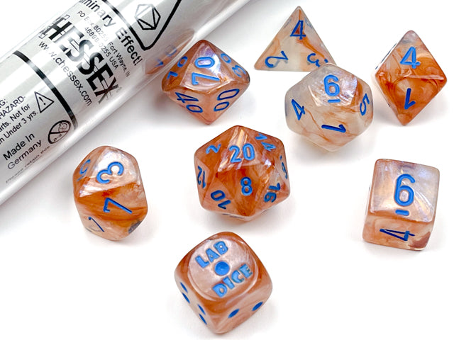 Chessex Borealis Polyhedral 7-Die Set - Luminary Rose Gold/Light Blue