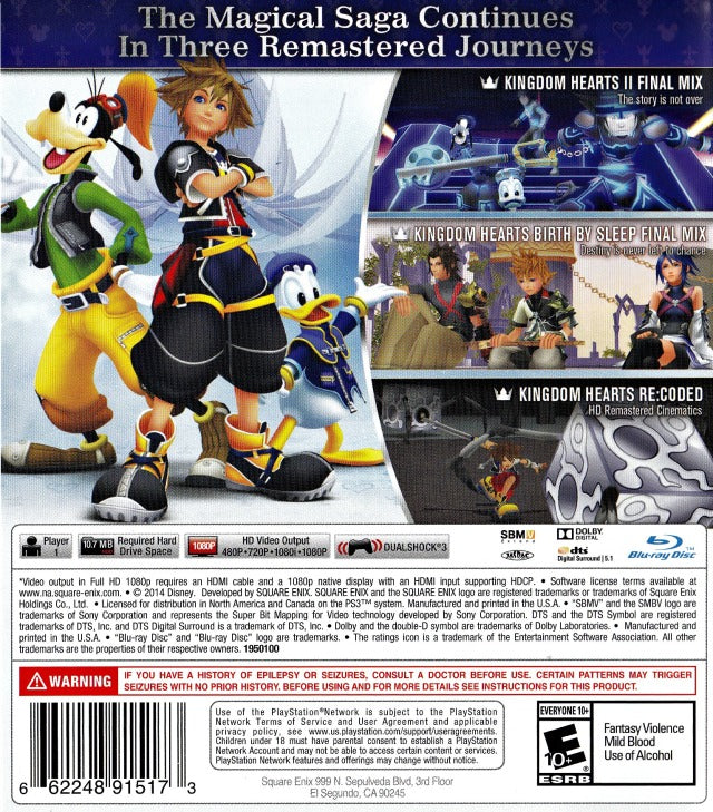Kingdom Hearts HD 2.5 Remix Back Cover - Playstation 3 Pre-Played