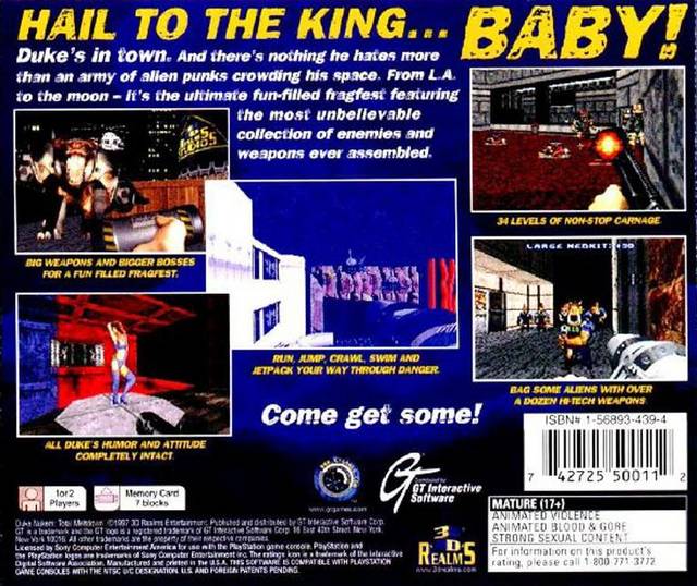 Duke Nukem Total Meltdown Back Cover - Playstation 1 Pre-Played