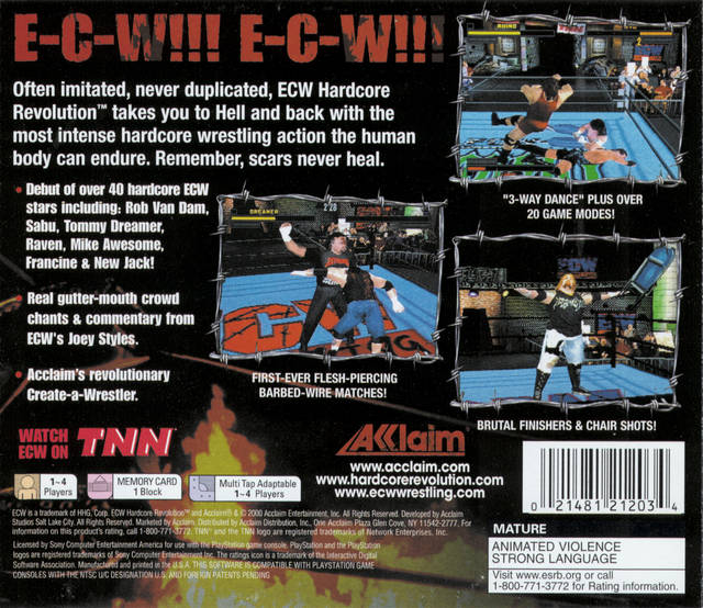 ECW Hardcore Revolution Back Cover - Playstation 1 Pre-Played