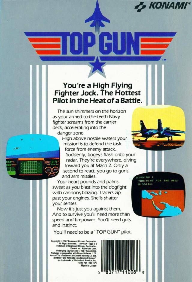 Top Gun Back Cover - Nintendo Entertainment System, NES Pre-Played