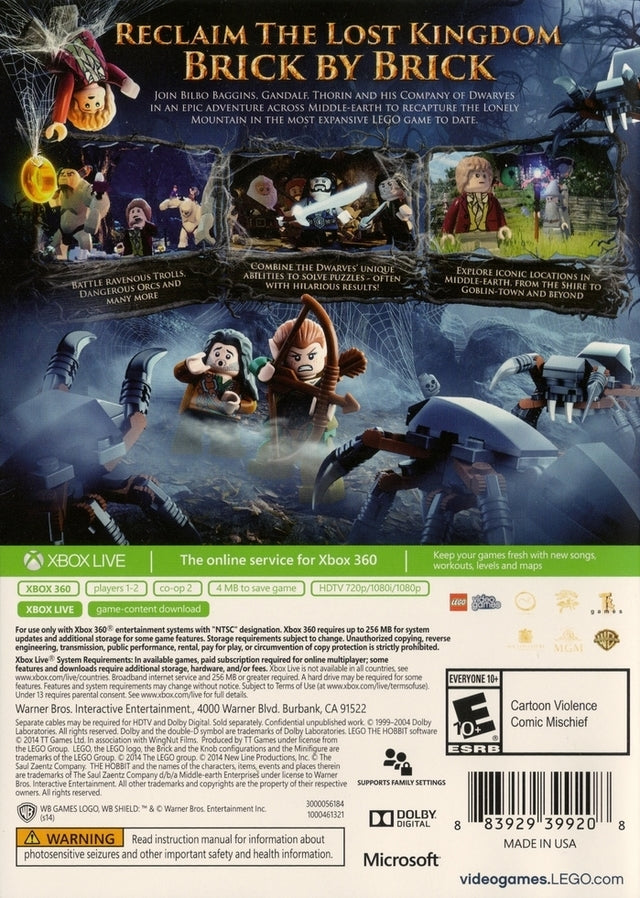 Lego The Hobbit Back Cover - Xbox 360 Pre-Played