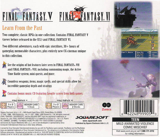 Final Fantasy Anthology Back Cover - Playstation 1 Pre-Played