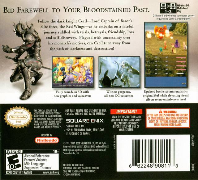 Final Fantasy IV - Nintendo DS Pre-Played Back Cover