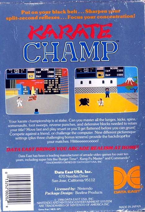 Karate Champ Back Cover - Nintendo Entertainment System, NES Pre-Played