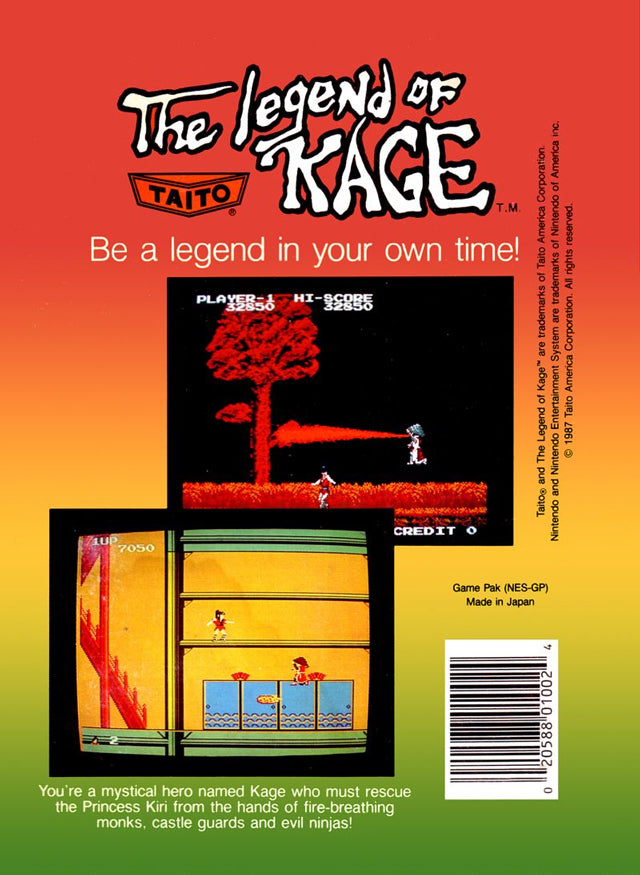 Legend of Kage Back Cover - Nintendo Entertainment System, NES Pre-Played