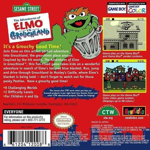 Sesame Street The Adventures of Elmo in Grouchland Back Cover - Nintendo Gameboy Color Pre-Played