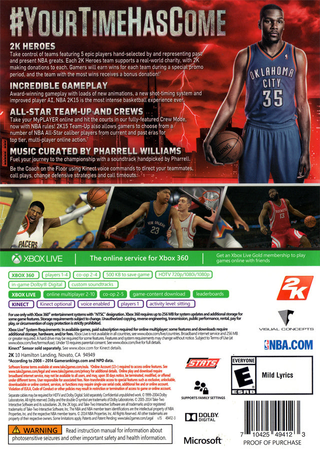 NBA 2K15 Back Cover - Xbox 360 Pre-Played