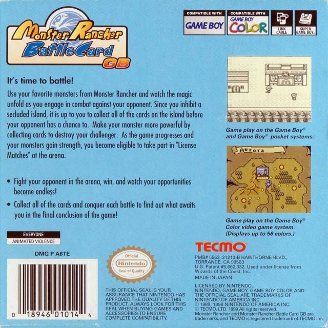Monster Rancher Battle Card Back Cover - Nintendo Gameboy Color Pre-Played