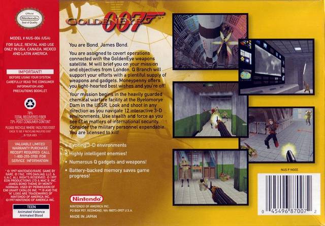 Goldeneye 007 Back Cover - Nintendo 64 Pre-Played