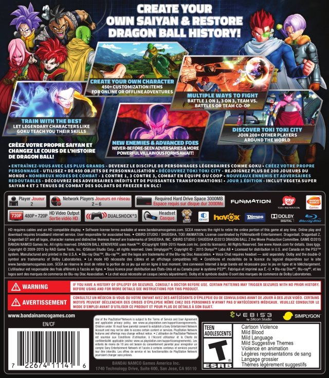 DragonBall Xenoverse Back Cover - Playstation 3 Pre-Played