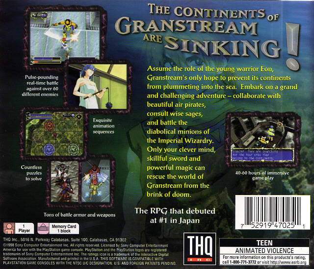 Granstream Saga Back Cover - Playstation 1 Pre-Played