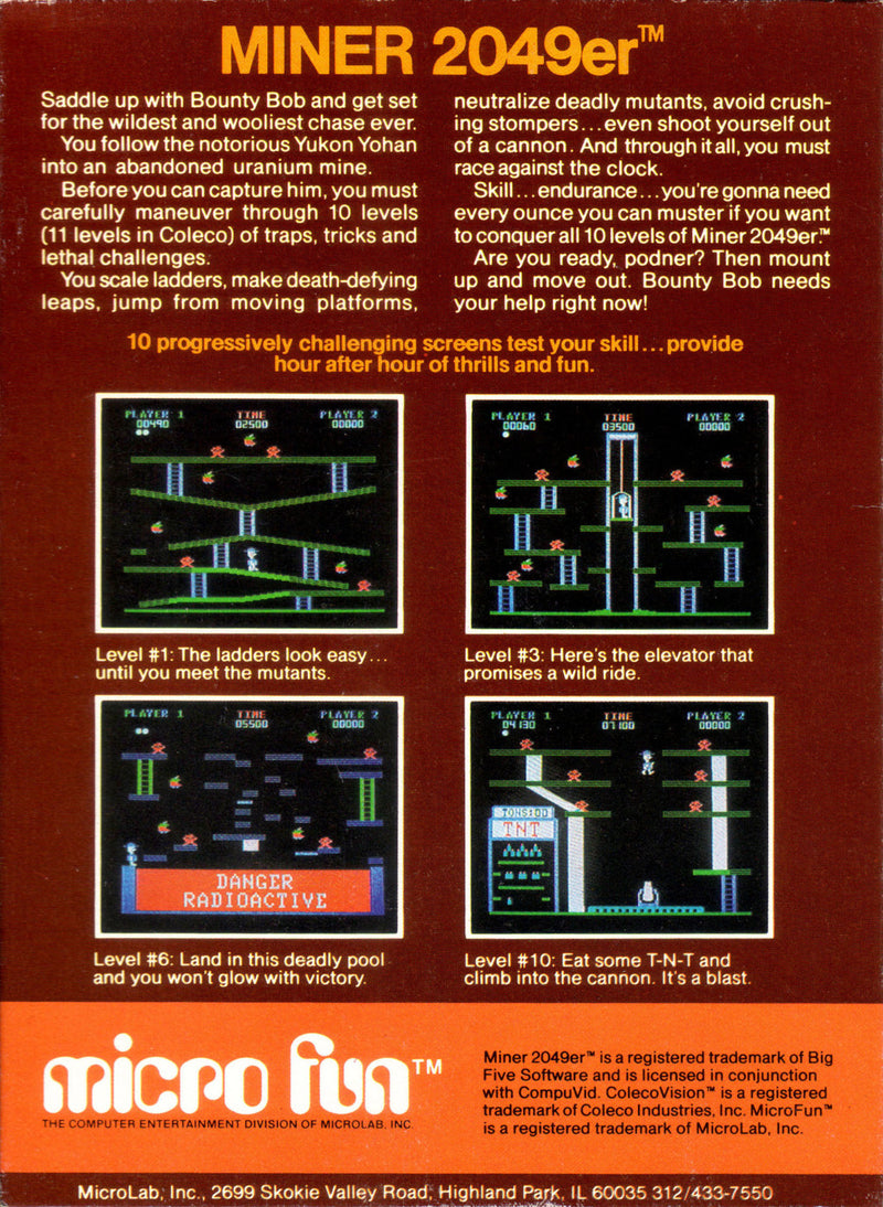 Miner 2049er Back Cover - ColecoVision Pre-Played