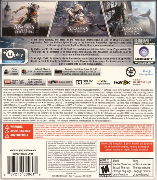 Assassin's Creed The Americas Collection Back Cover - Playstation 3 Pre-Played