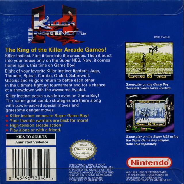 Killer Instinct Back Cover - Nintendo Gameboy Pre-Played